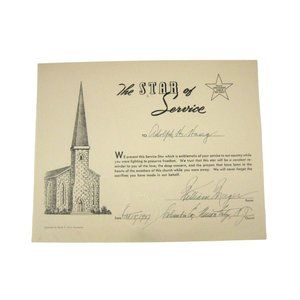 Star of Service Medal Award Certificate 1947 German Evangelical Church Military